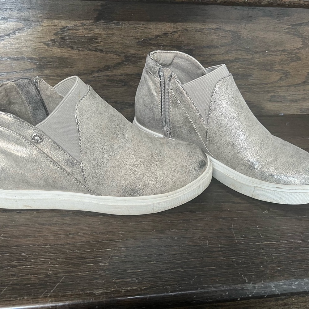 Silver Zip Up Ankle Sneakers with Hidden Wedge